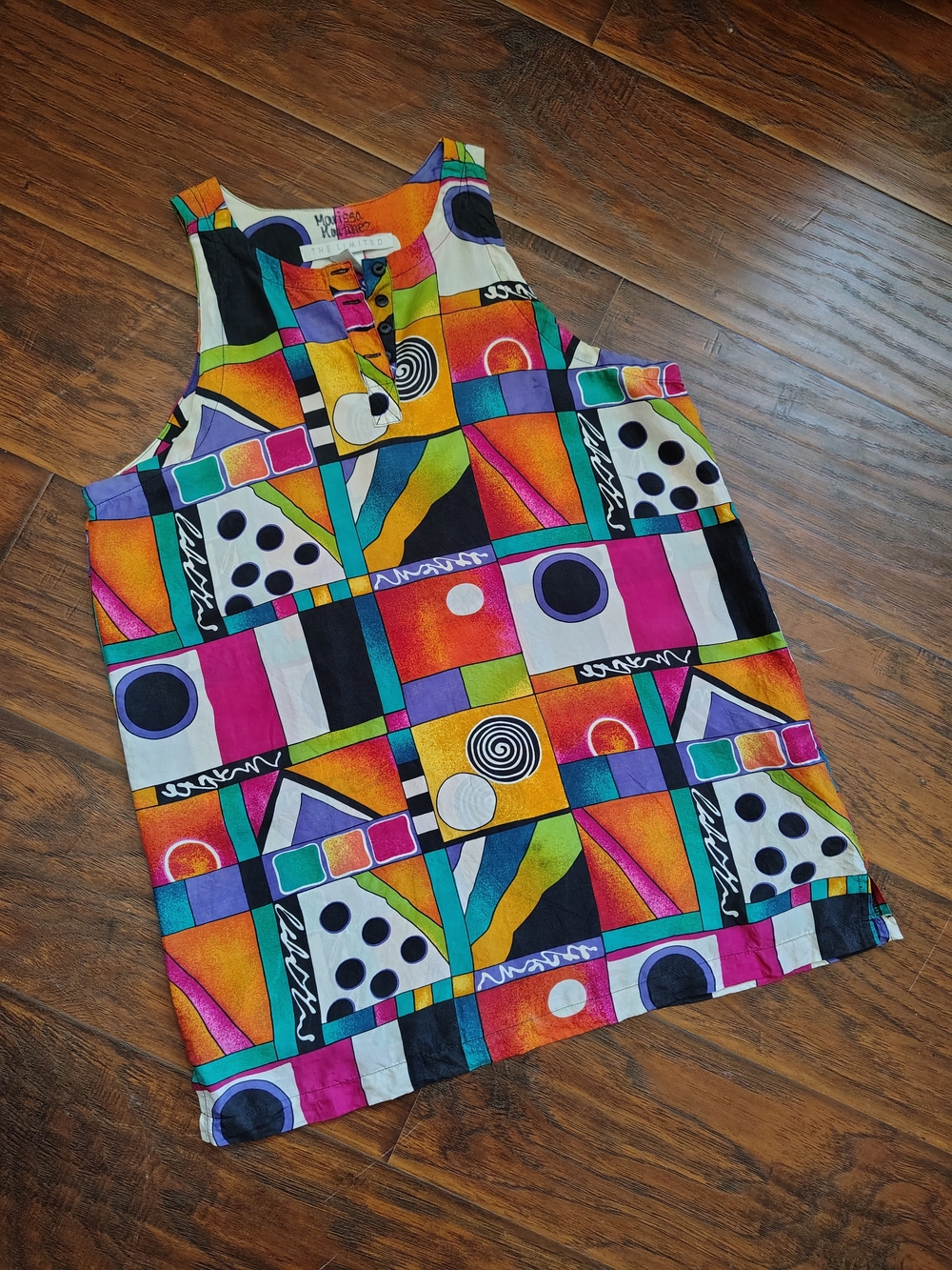 Vintage 90s The Limited abstract pattern silk sleeveless blouse Size 8 100% silk